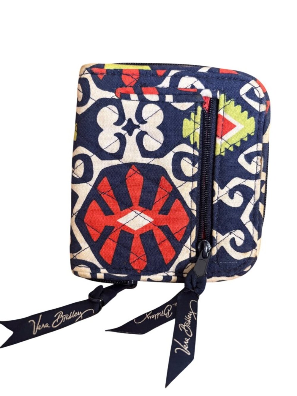 Vera Bradley Zip ID Case Wallet In Colorful Geometric Quilted Fabric Card Slots